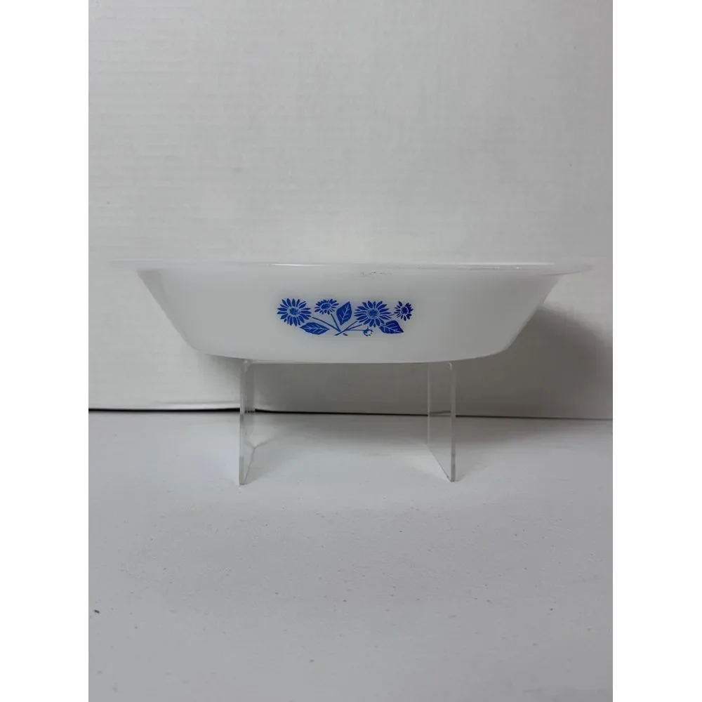 Glasbake Divided Casserole Dish J2352 Blue‎ Floral Design